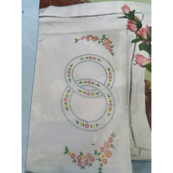 Vintage lot 3 Jack Dempsey Wedding Ring Stamped Embroidery Pillow cases NOS - Picture 10 of 11